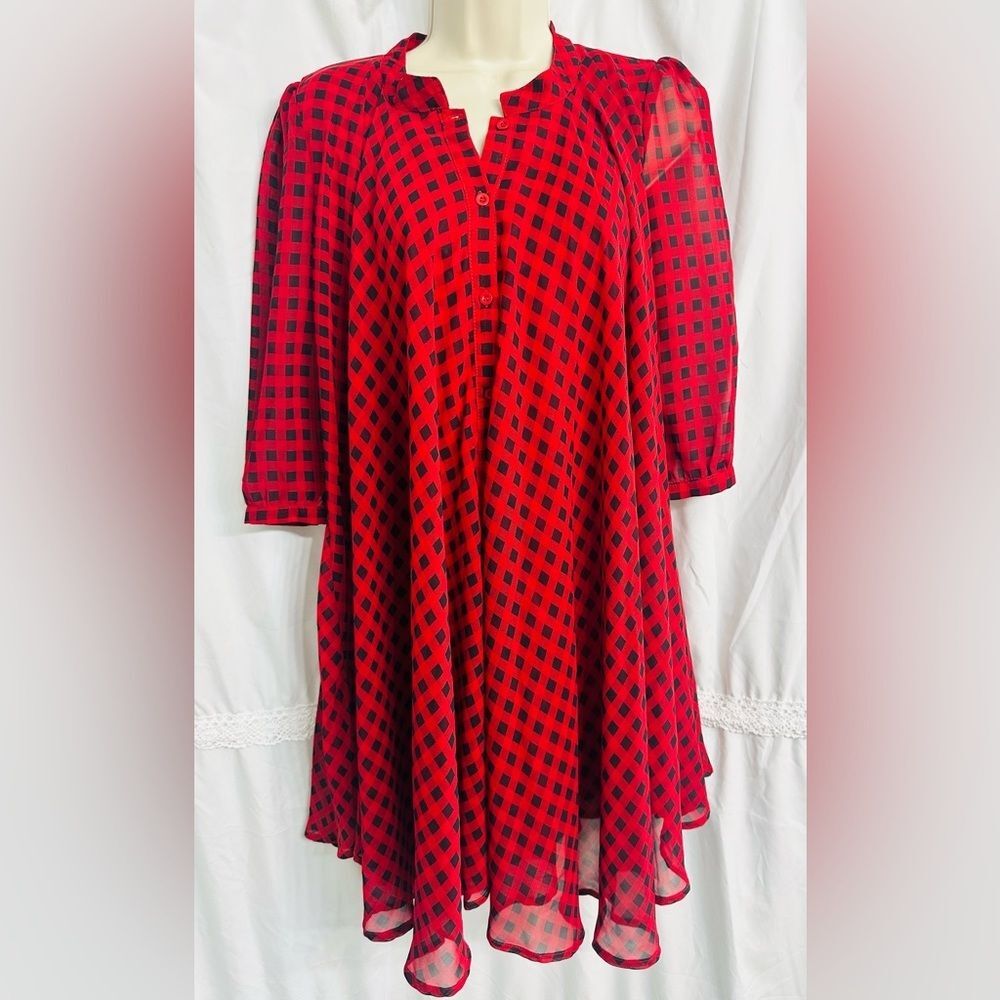 AKIRA Chicago Red Label Structured Asymmetrical Checkered Camisole Tunic Dress S